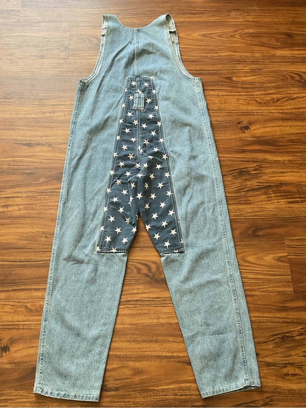 Vintage 90s Contempo Casuals Denim Overalls M American Flag Stars Stripes - Picture 7 of 11